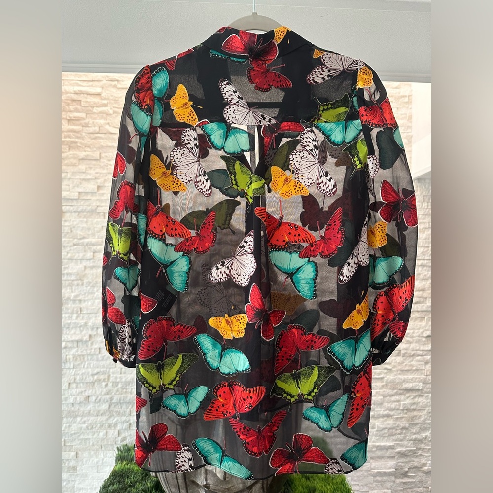 Alice + Olivia Multicolor Butterfly Sheila Burnout Blouse xs - Picture 8 of 10